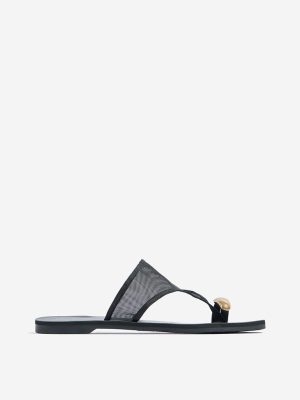 LUNA BLU Black Mesh Detailed Toe-Ring Sandals