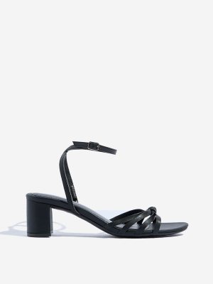 LUNA BLU Black Multi-Strap Block-Heel Sandals