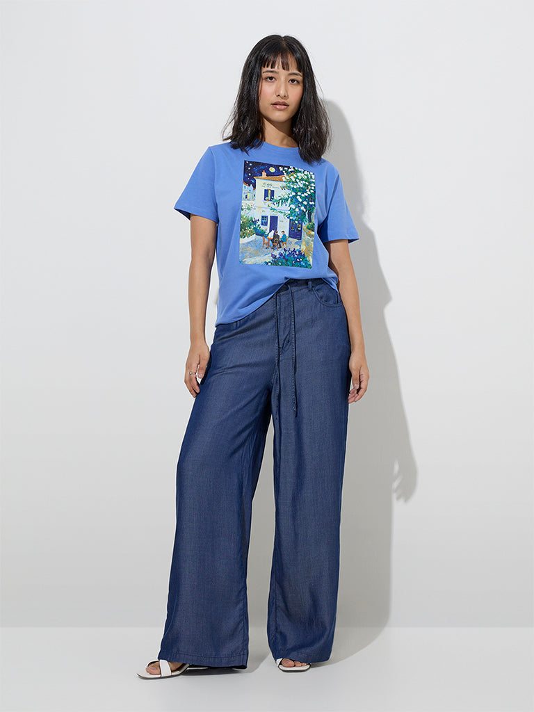 LOV Dark Blue High-Rise Denim Trousers