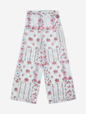 Utsa Kids White Floral Design Cotton Ethnic Pants - (8-14yrs)