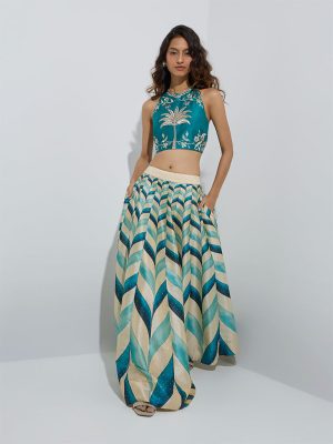 Vark Teal Embellished Halter Neck Ethnic Top