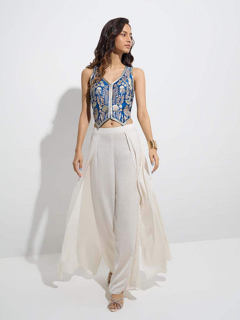 Vark Blue Embroidered Ethnic Vest Top - Image 2