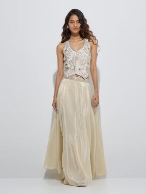 Vark Ivory Embroidered Ethnic Vest Top