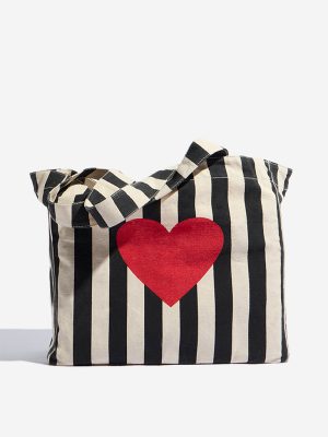 Wunderlove Black Striped Tote Bag