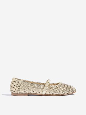 LUNA BLU Gold Rattan Weave Mary Jane Shoes