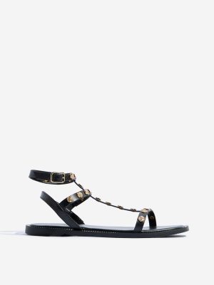 LUNA BLU Black Embellished Gladiator Sandals