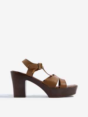 LUNA BLU Tan Multi-Strap Platform Heel Sandals