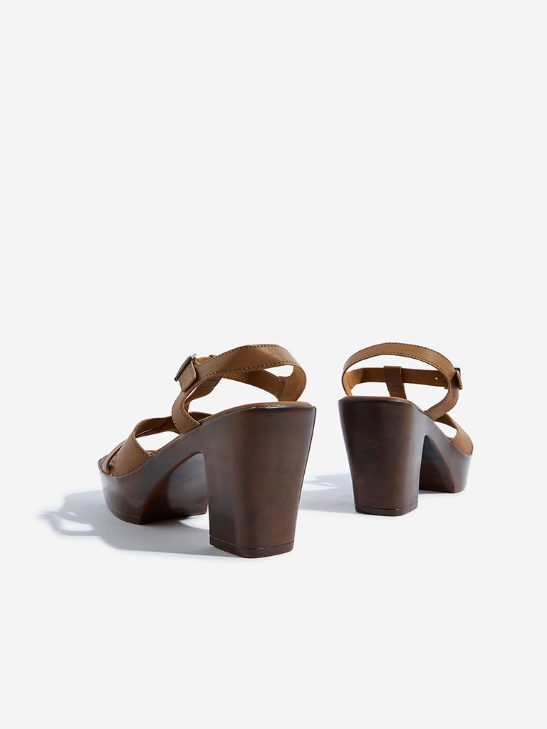 LUNA BLU Tan Multi-Strap Platform Heel Sandals - Image 3