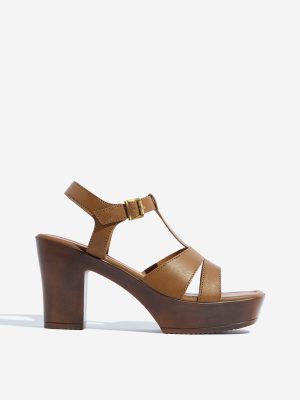 LUNA BLU Tan Multi-Strap Platform Heel Sandals