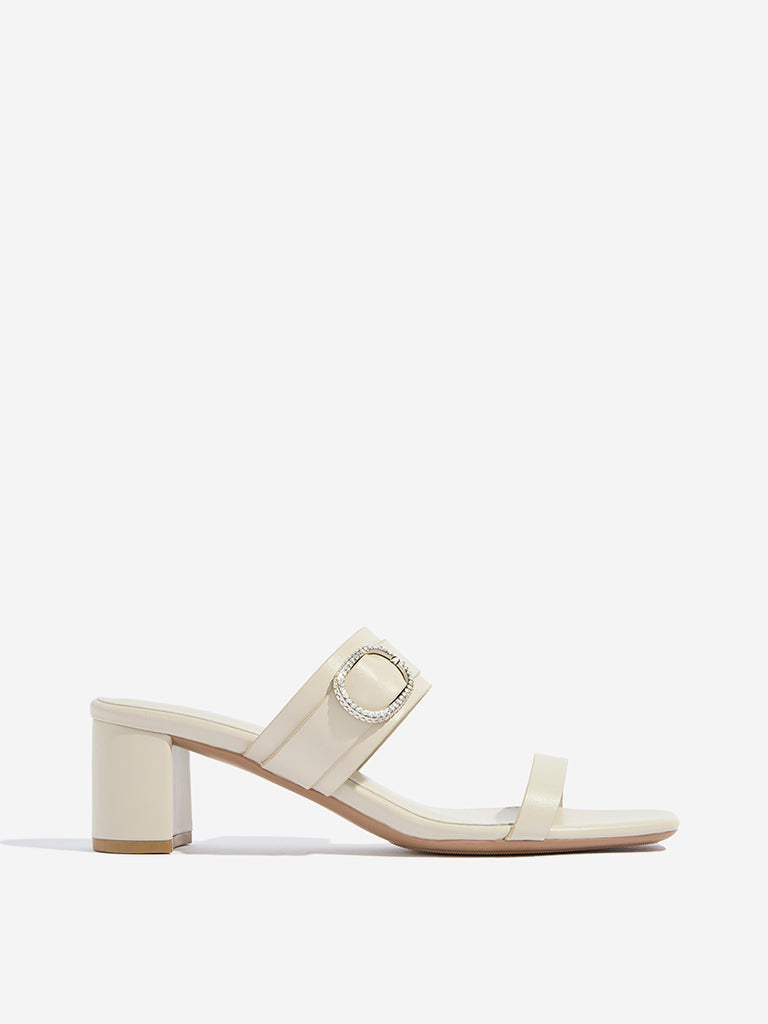LUNA BLU Ivory Block Heel Sandals