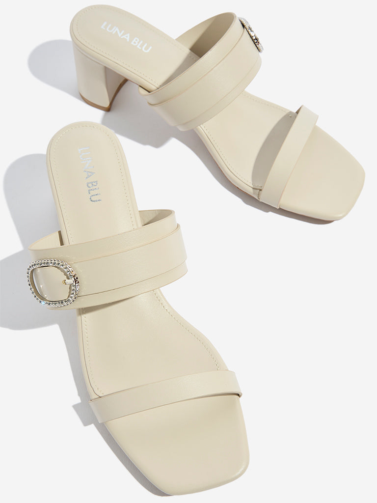 LUNA BLU Ivory Block Heel Sandals - Image 3