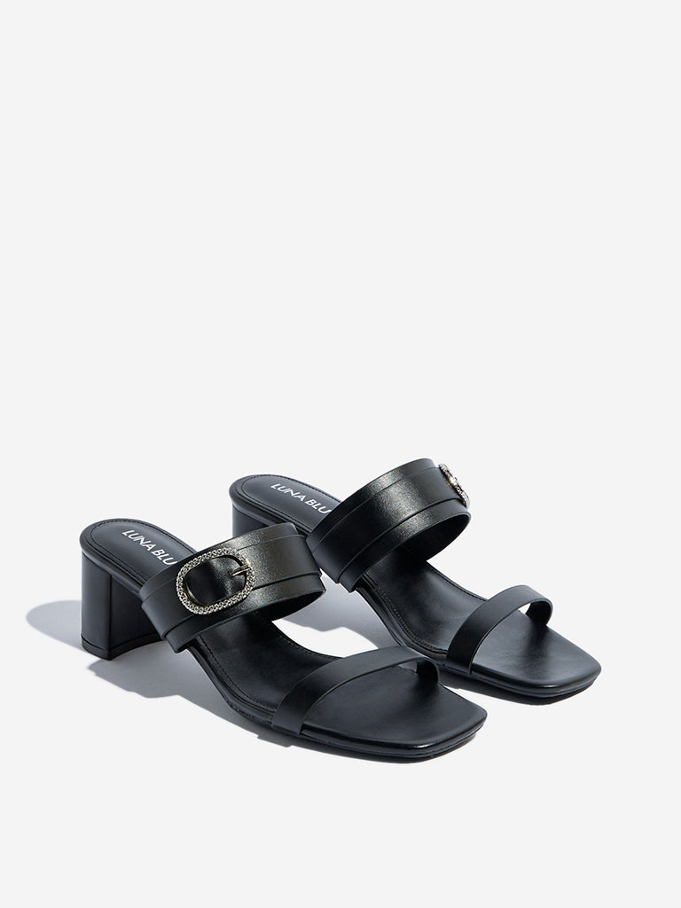LUNA BLU Black Dual Strap Block Sandals - Image 2