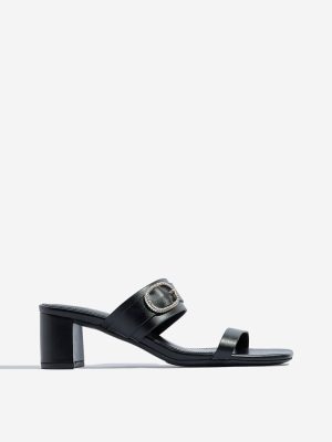 LUNA BLU Black Dual Strap Block Sandals