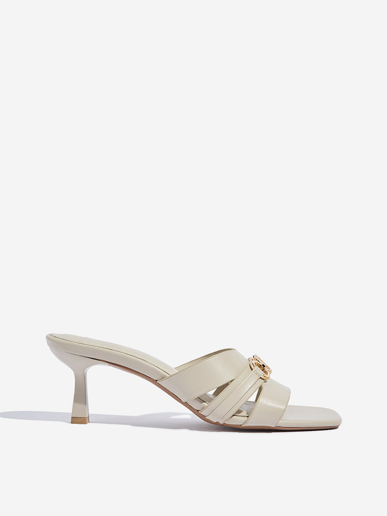 LUNA BLU Ivory Chain-Detailed Heel Sandals