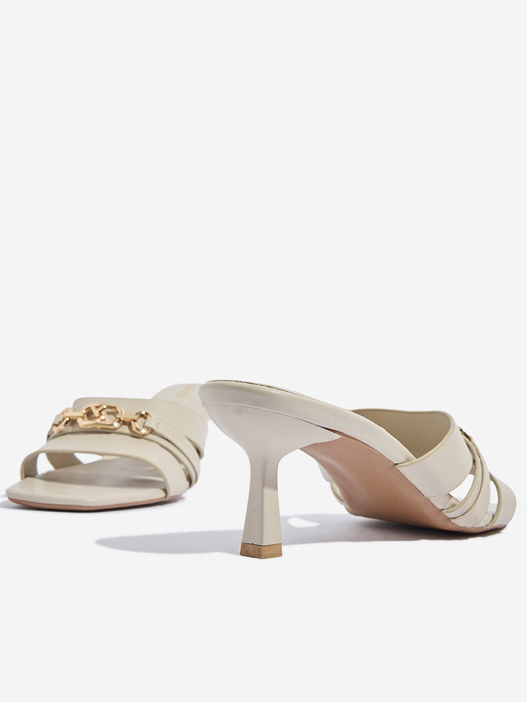 LUNA BLU Ivory Chain-Detailed Heel Sandals - Image 3