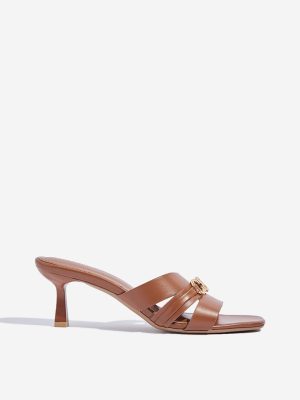 LUNA BLU Tan Chain-Detailed Heel Sandals