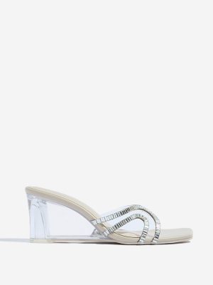 LUNA BLU Ivory Embellished Wedge Sandals