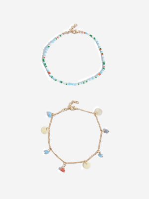 Westside Accessories Gold & Blue Shell Anklet Set - Pack of 2