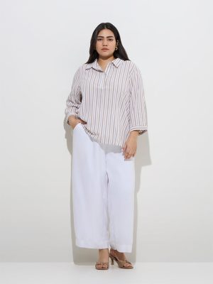 Gia Taupe Stripe Pattern Blouse