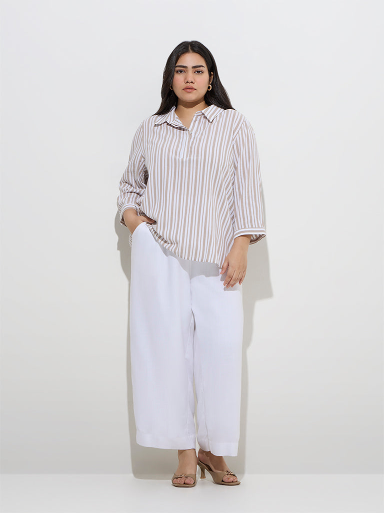 Gia Taupe Stripe Pattern Blouse