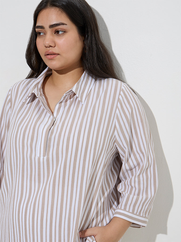 Gia Taupe Stripe Pattern Blouse - Image 3