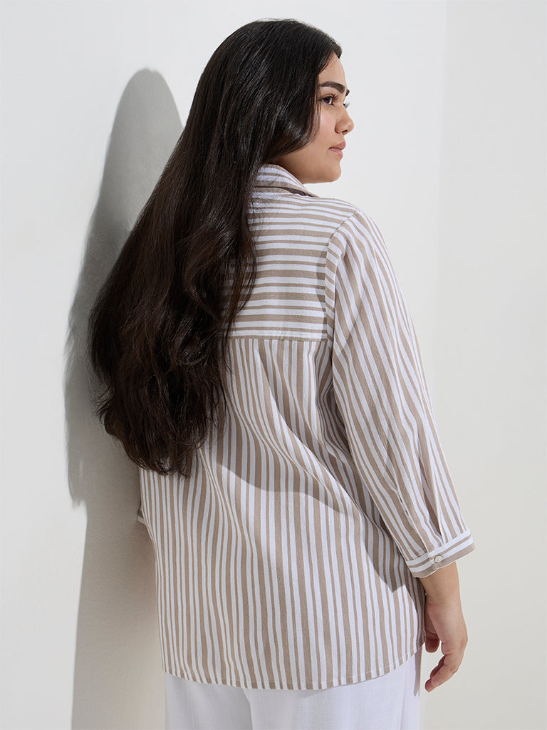 Gia Taupe Stripe Pattern Blouse - Image 4