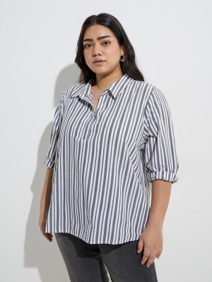 Gia Olive Stripe Printed Cotton-Blend Blouse