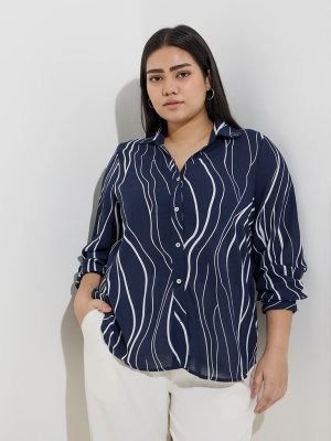 Gia Navy Abstract Printed Shirt