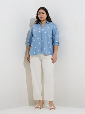 Gia Light Blue Polka Dots Denim Shirt