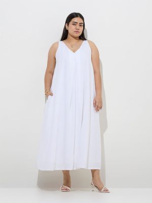 Gia White Solid A-Line Dress