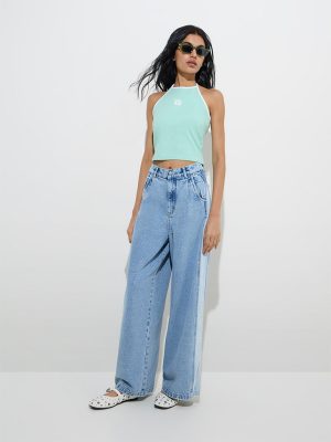 Nuon Light Blue Relaxed-Fit High-Rise Jeans