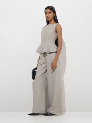 Wardrobe Grey Solid Peplum Top