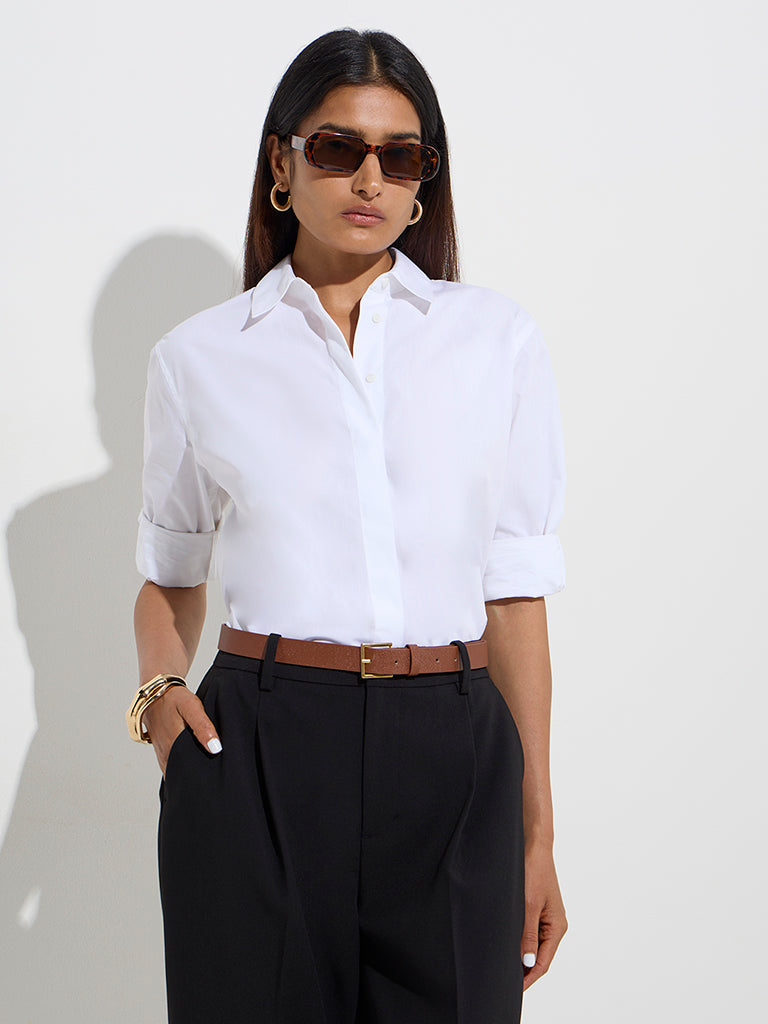 Wardrobe White Solid Shirt