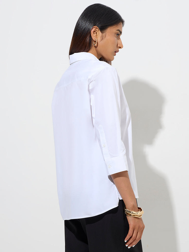 Wardrobe White Solid Shirt - Image 4
