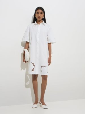 Wardrobe White Leaf Design Shirt Dress