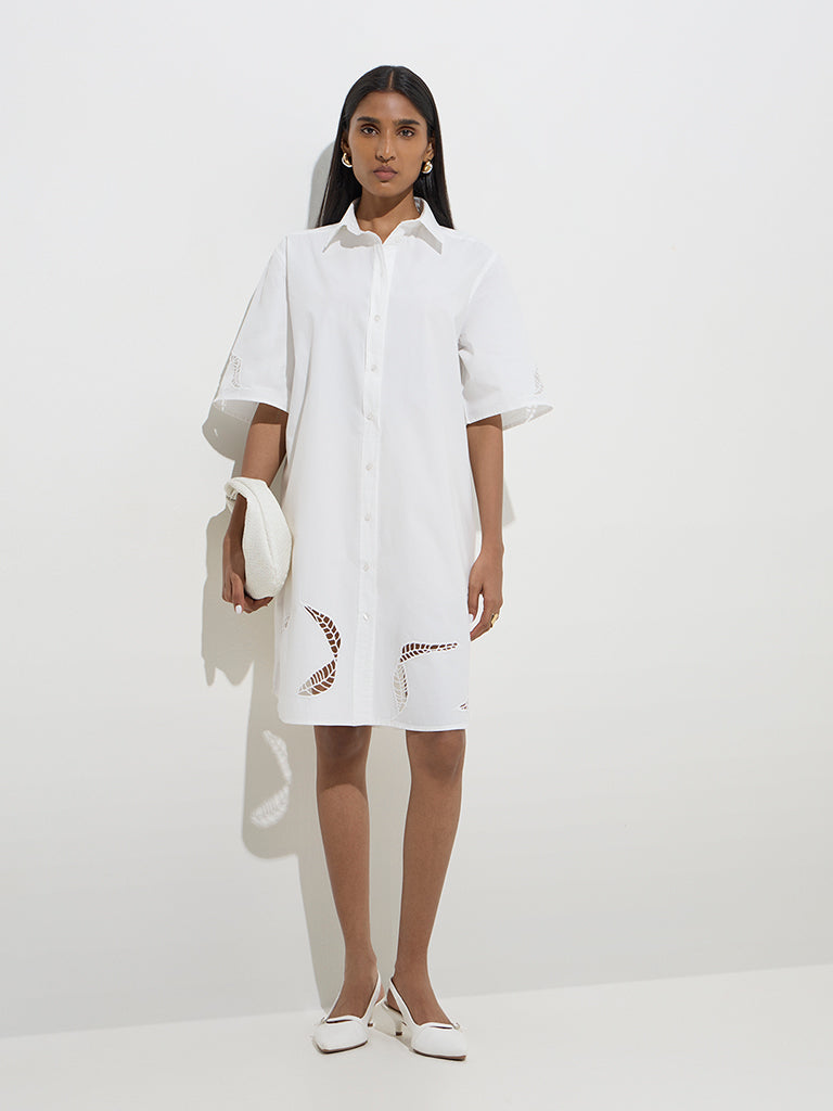 Wardrobe White Leaf Design Shirt Dress