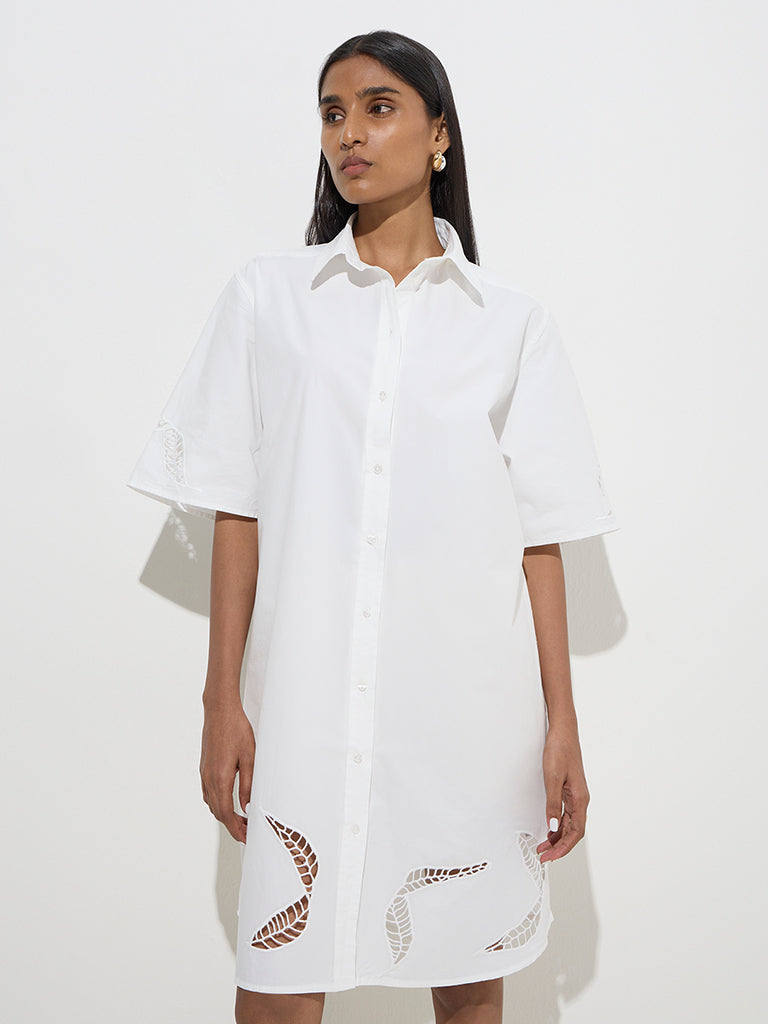 Wardrobe White Leaf Design Shirt Dress - Image 2