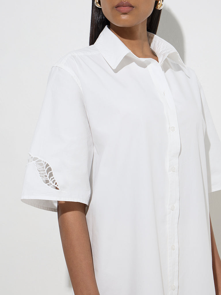 Wardrobe White Leaf Design Shirt Dress - Image 3