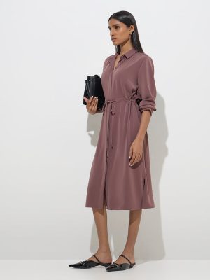Wardrobe Brown Solid Shirt Dress