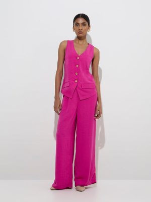 Wardrobe Fuchsia Crinkle-Textured High-Rise Trousers