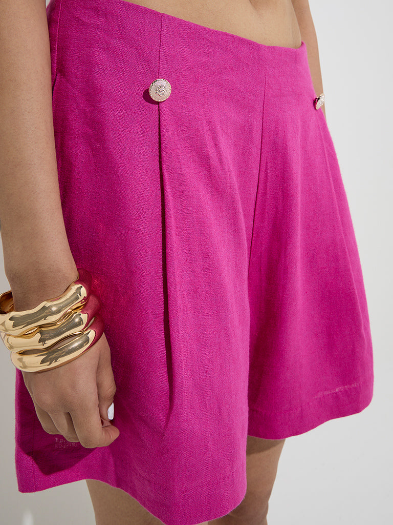 Wardrobe Magenta Mid-Rise Shorts - Image 3