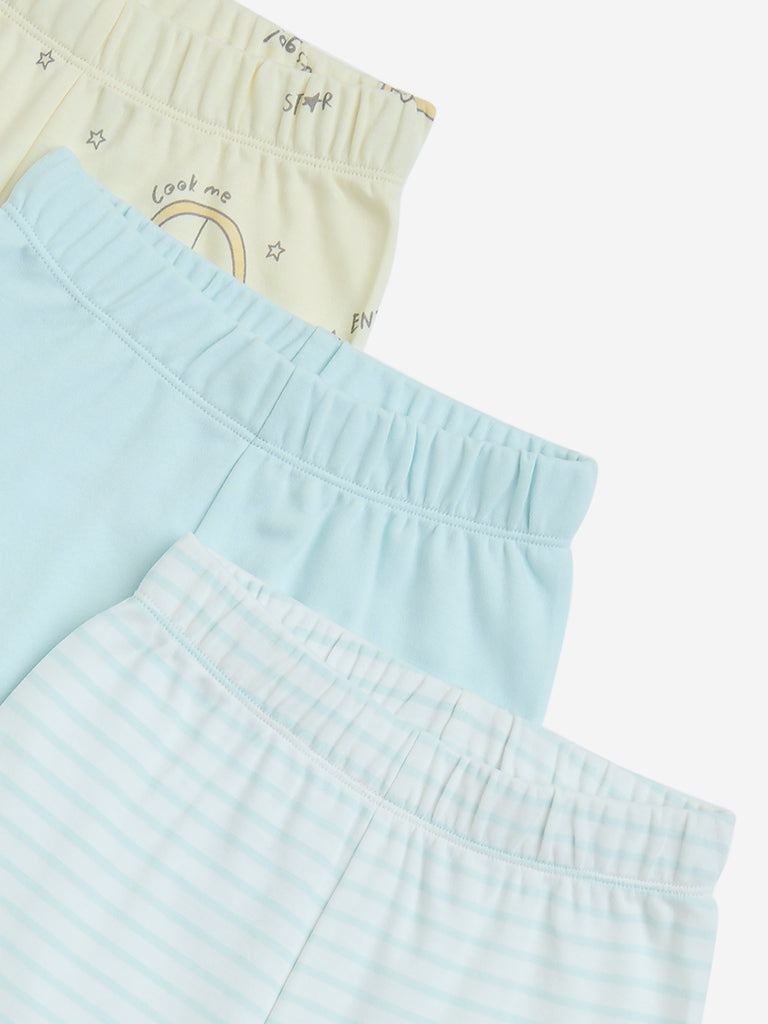 HOP Baby Blue Printed Mid-Rise Cotton Shorts - Pack of 3 - Image 3