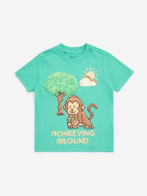 HOP Kids Green Animal Design Cotton T-Shirt
