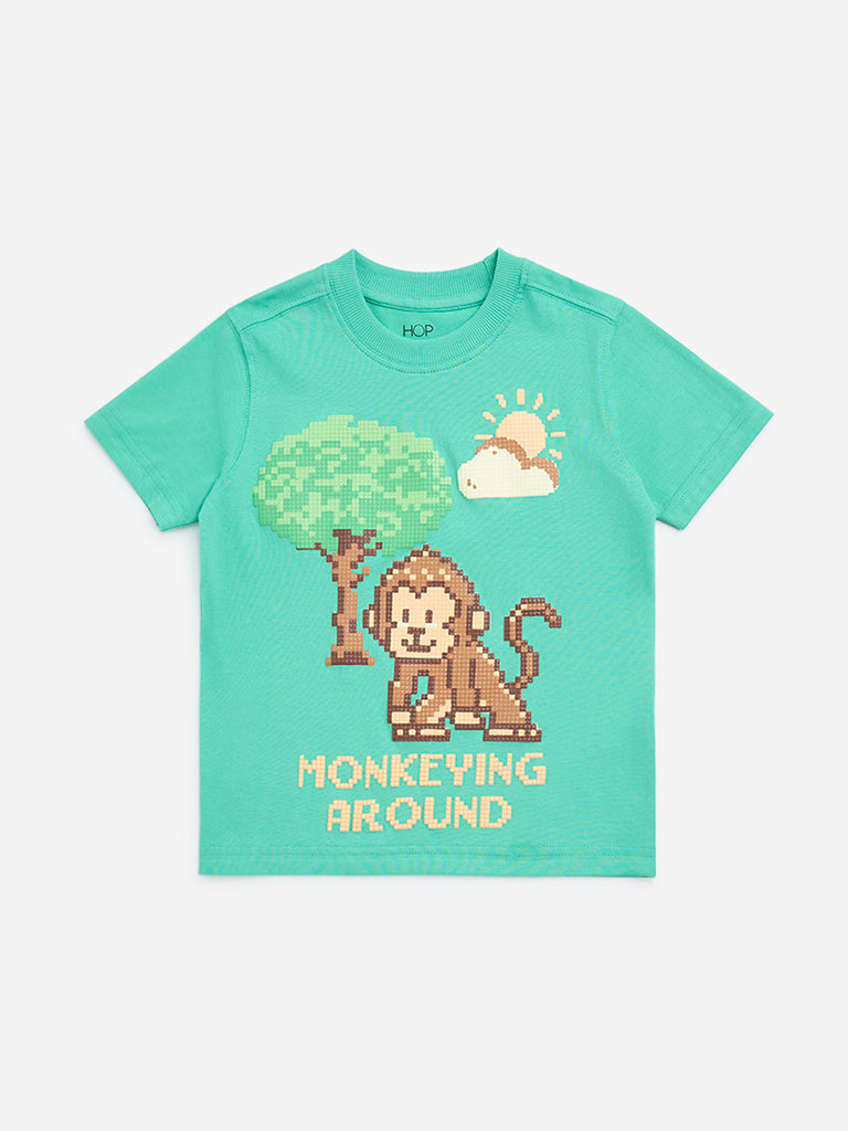 HOP Kids Green Animal Design Cotton T-Shirt