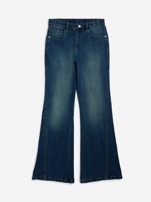 Y&F Kids Dark Blue Bootcut High-Rise Jeans