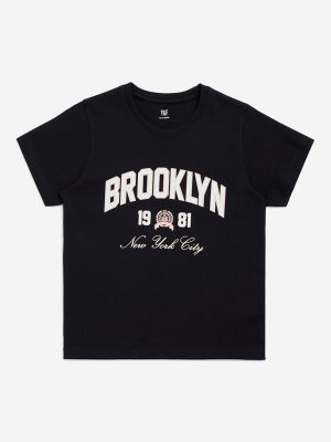 Y&F Kids Black Typographic Design Cotton T-Shirt