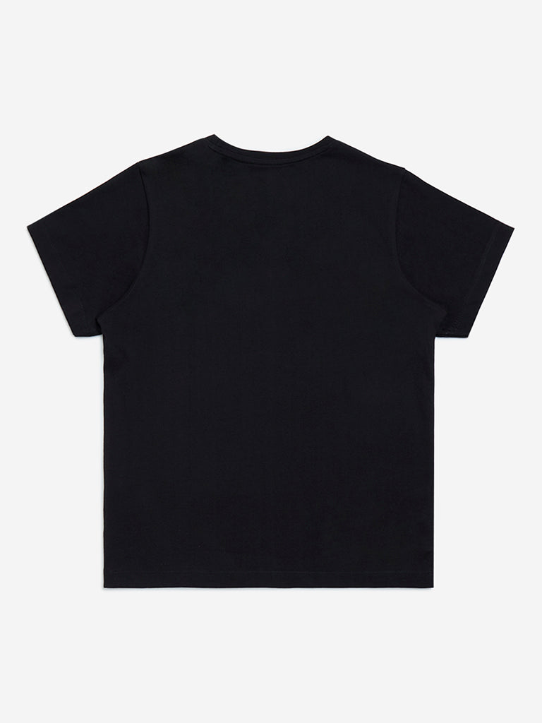 Y&F Kids Black Typographic Design Cotton T-Shirt - Image 3