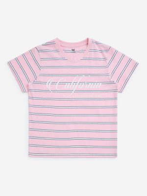 Y&F Kids Pink Striped Cotton T-Shirt
