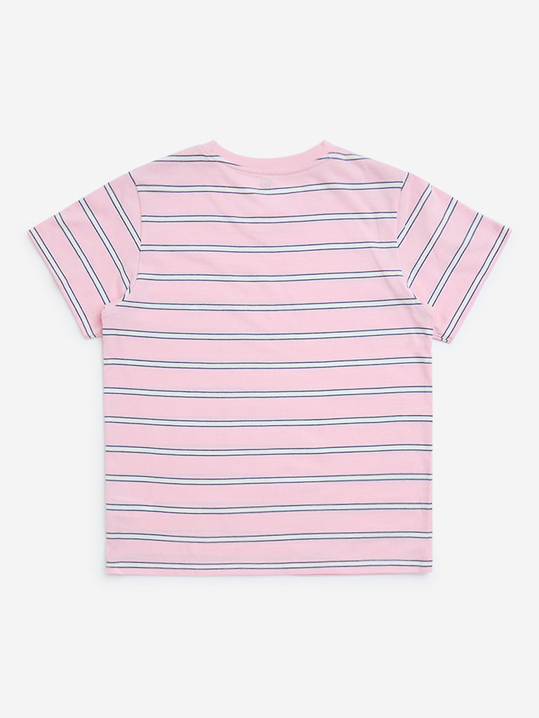 Y&F Kids Pink Striped Cotton T-Shirt - Image 3