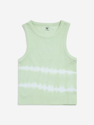 Y&F Kids Lime Tie-Dye Design Cotton-Blend Tank Top